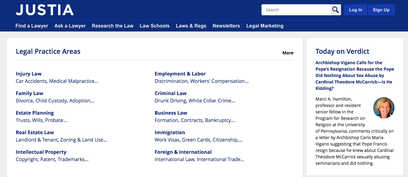 justia lawyer search website